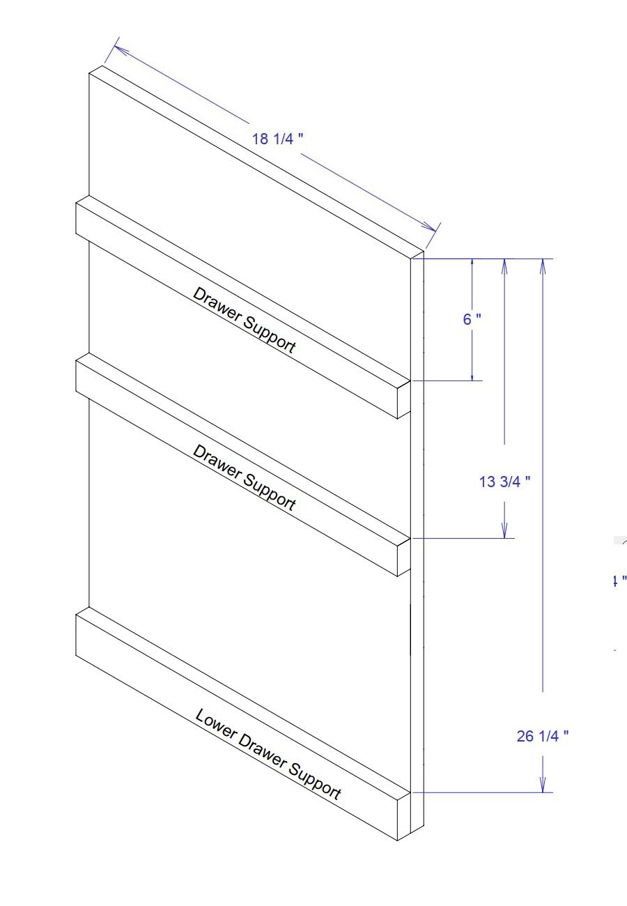 Attach the drawer supports to the Left Surface of the Right Mid Panel.