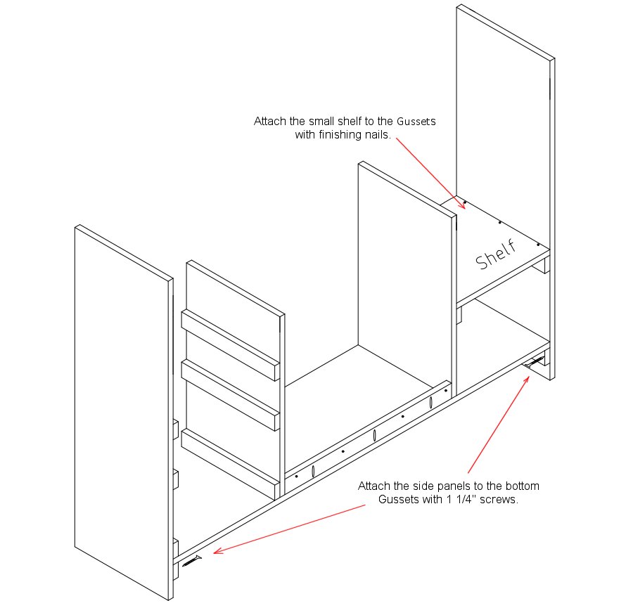 Assembly Drawing - Attach the Side panels and Shelves