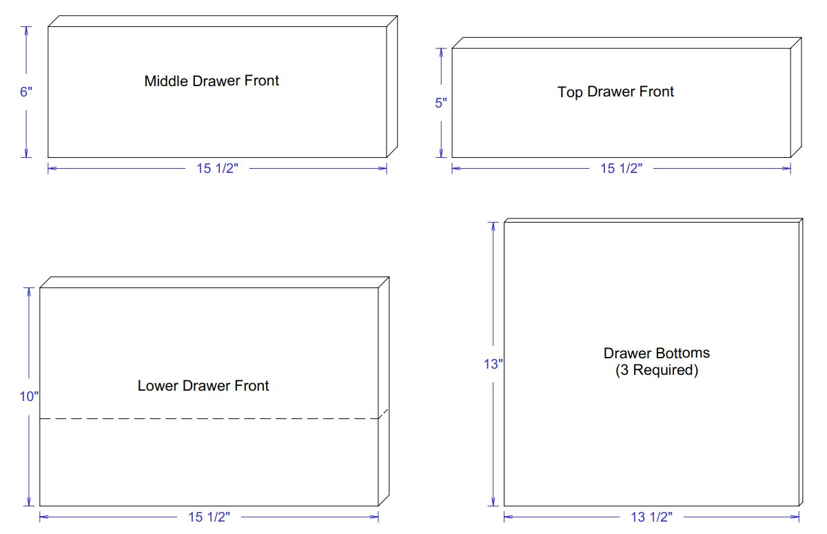 Parts Drawings - Drawer Fronts and Bottoms